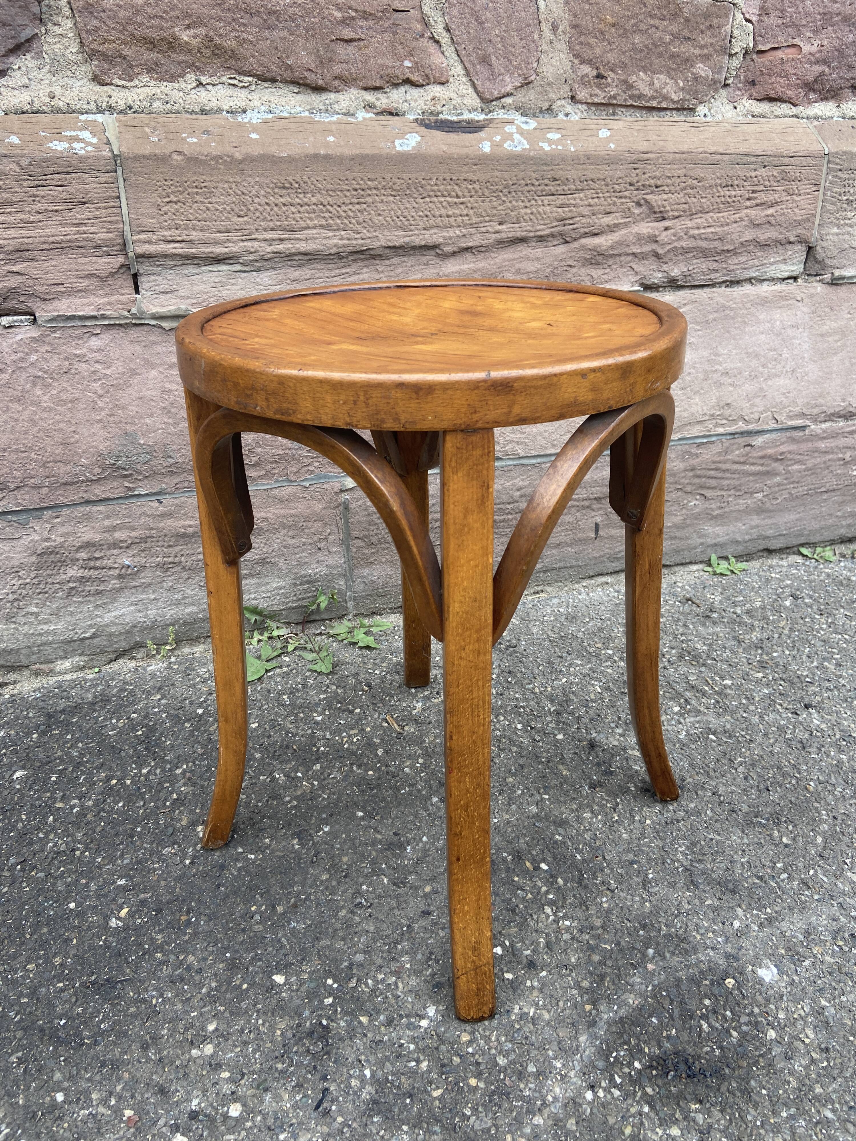 Baumann curved wood stool 60s
