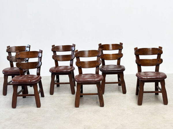 Ensemble de six chaises de salle à manger brutalistes françaises