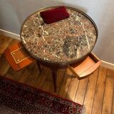 Table bouillotte style Louis XVI merisier marbre
