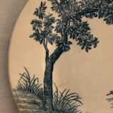 9 dessert plates old chickens, geese and pheasants blue field service Terre de Fer