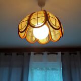 Vintage suspension in brass rattan and mother-of-pearl