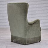 1970s, Danish armchair, velour, beech wood, original excellent condition.