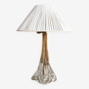 Lampe en cristal et abat jour en coton vintage années 70