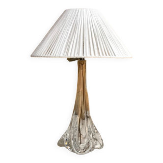 Lampe en cristal et abat jour en coton vintage années 70
