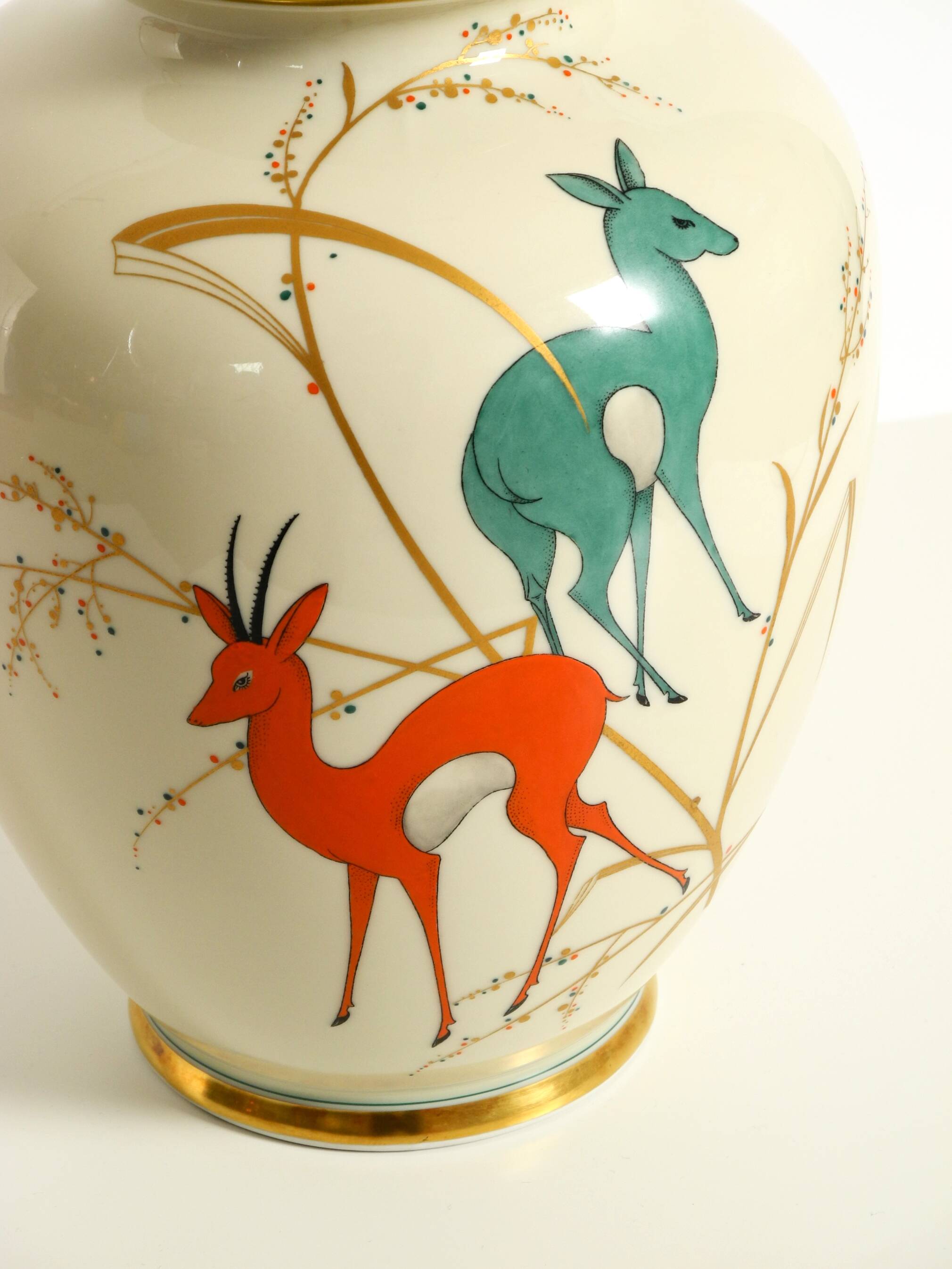 40s porcelain vase with handpainted wildlife motifs from PMR Bavaria Jaeger