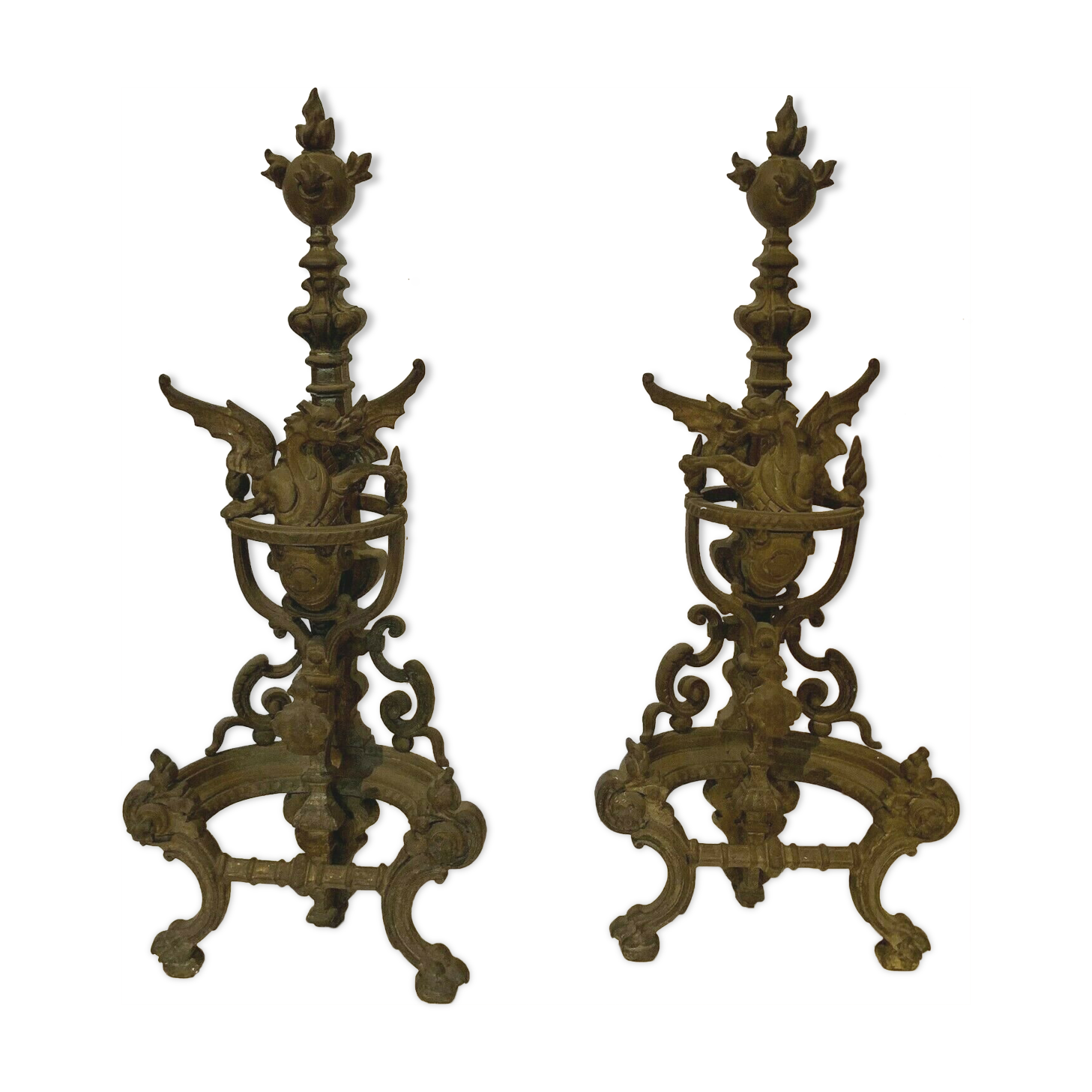 Pair of chiseled bronze channels decorated with 19th century dragons