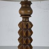 Brutalist wood turned table lamp in the style of Charles Dudouyt, 1940s