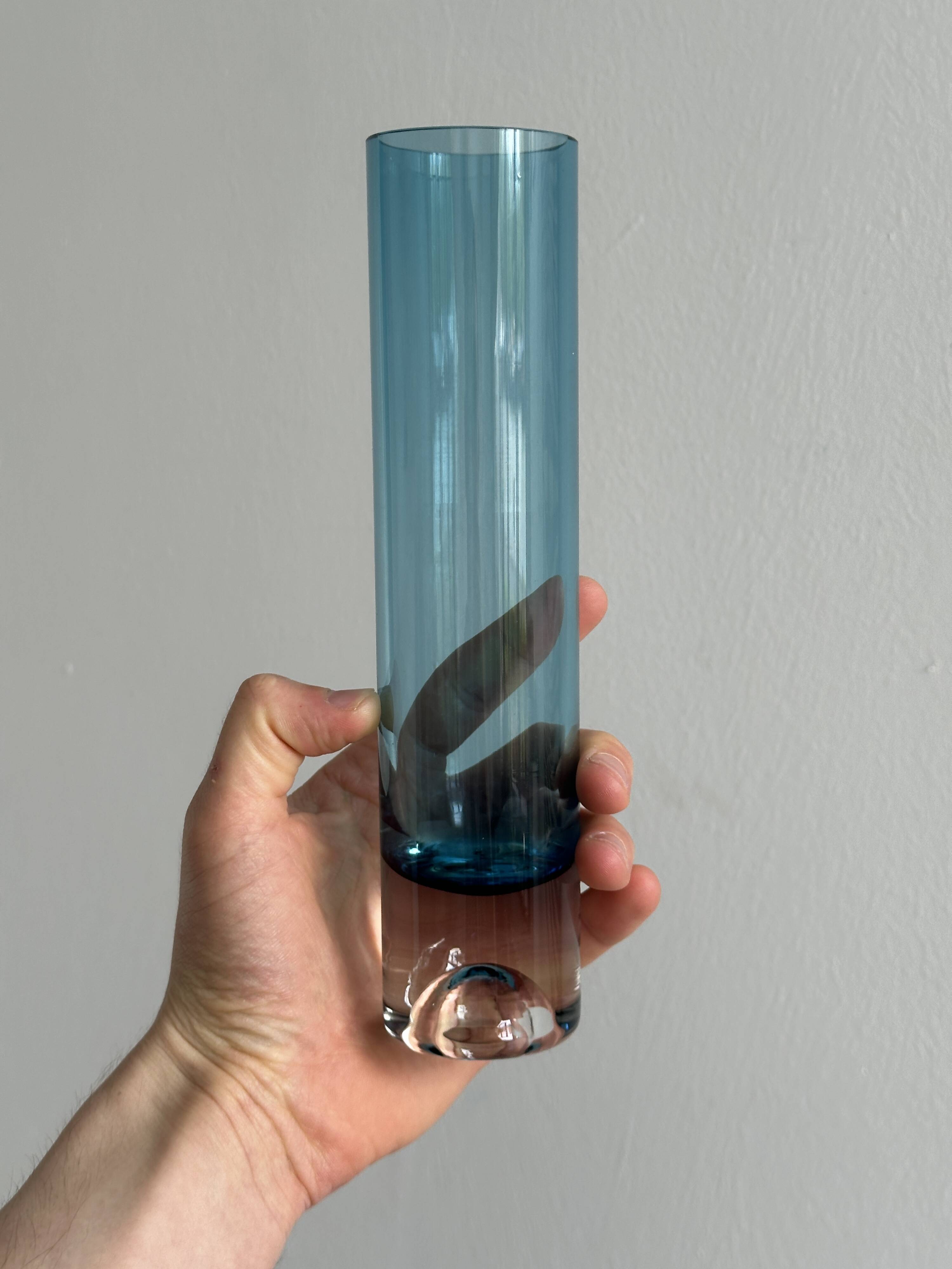Translucent blue retro tube vase, pop soliflore vase.