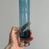 Vase tube rétro bleu translucide, vase soliflore pop.