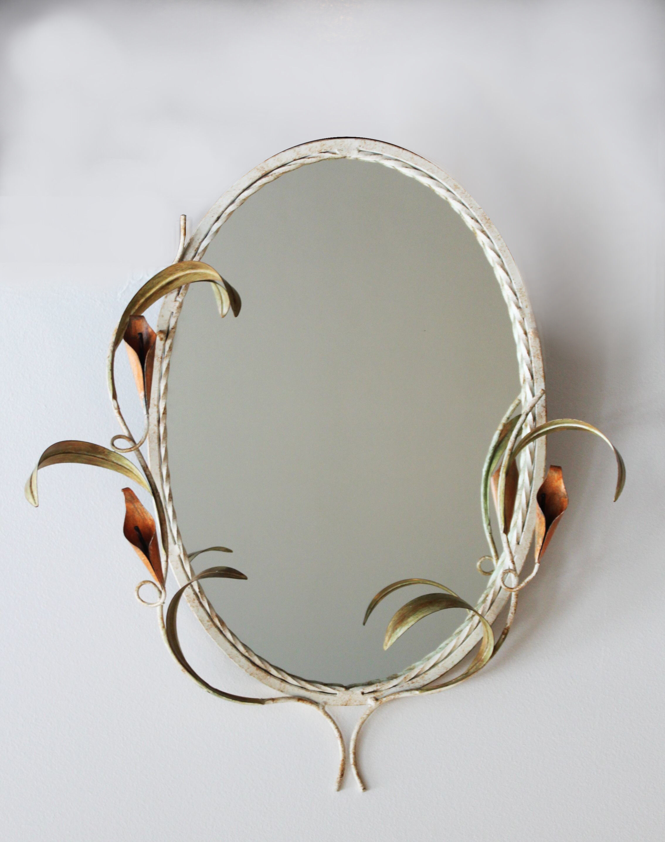 Wrought iron plant mirror Art Deco style, 1960