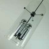 Glashuette Limburg pendant light in bubble glass and chrome lampshade 1970s