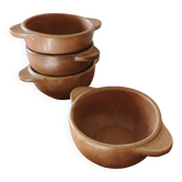 Four vintage bowls with earth-colored handles