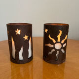 Pair of wrought iron garden tealight holders