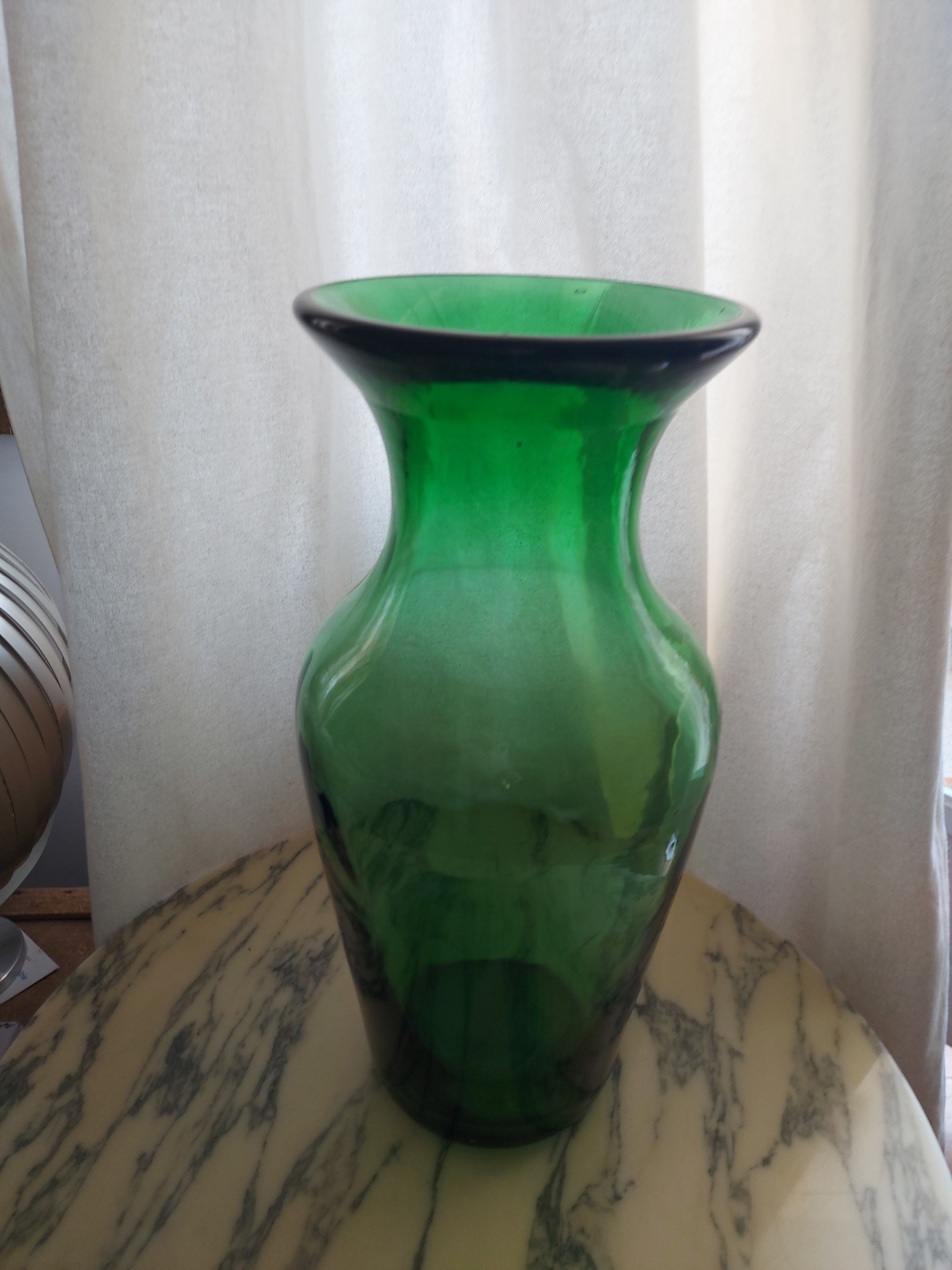 Blown glass vase, bottle green
