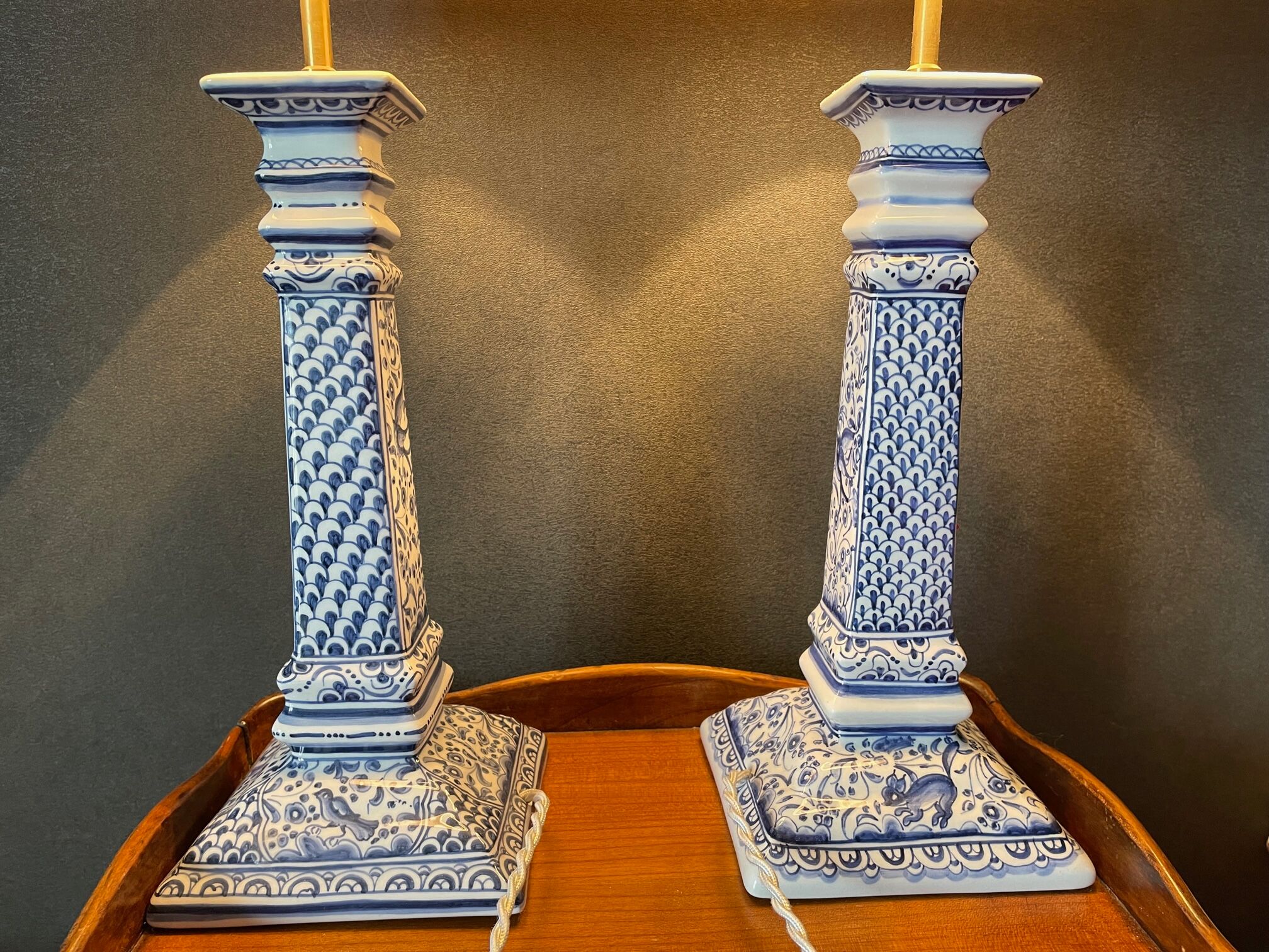 Pair of blue porcelain bedside lamps