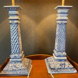 Pair of blue porcelain bedside lamps