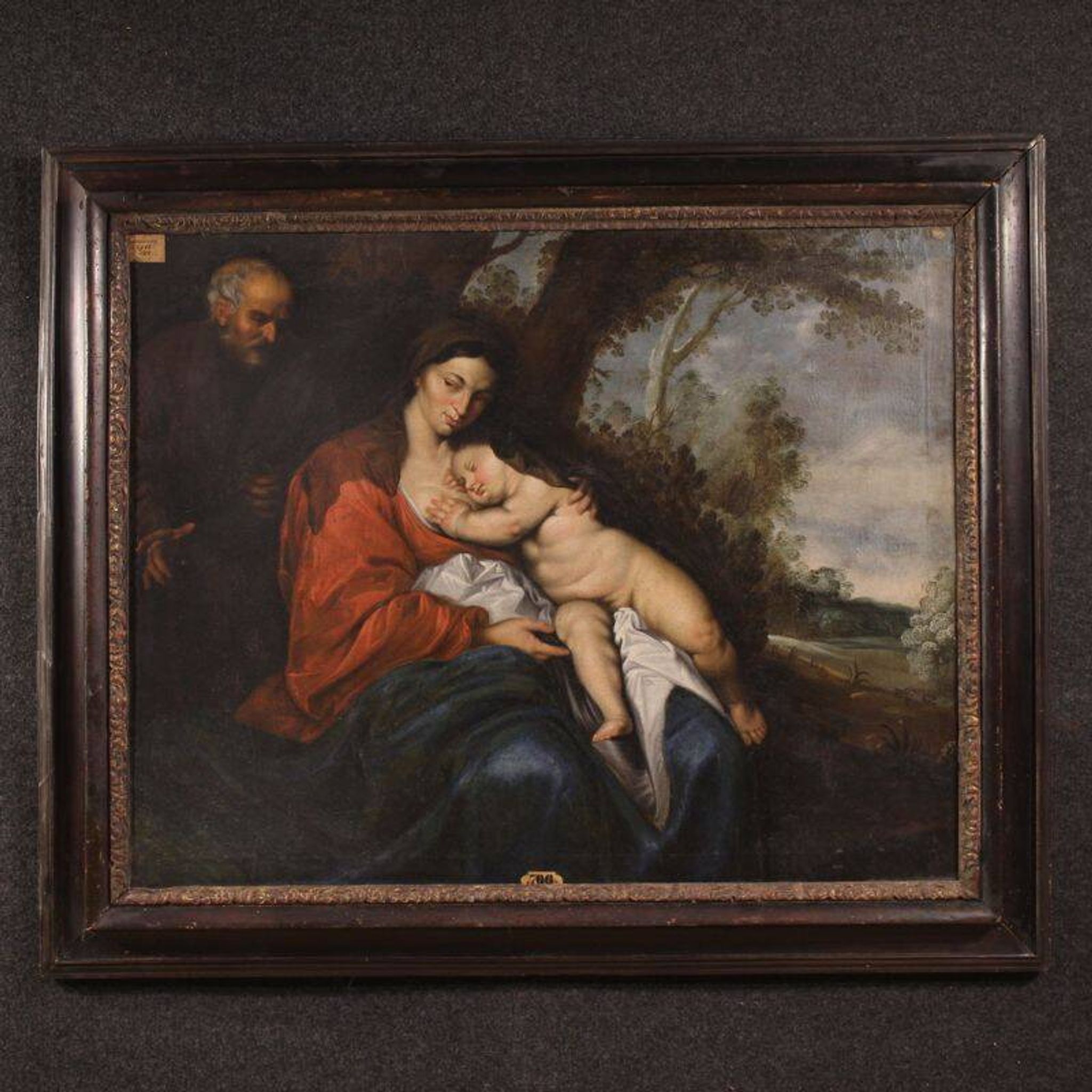 Large 17th-century Flemish painting, Rest on the Flight into Egypt
