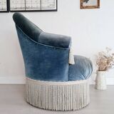 Blue velvet toad armchair with fringes