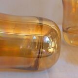 Four iridescent honey blown glass glasses