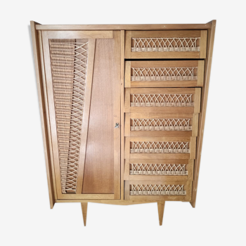 Armoire bois et rotin vintage