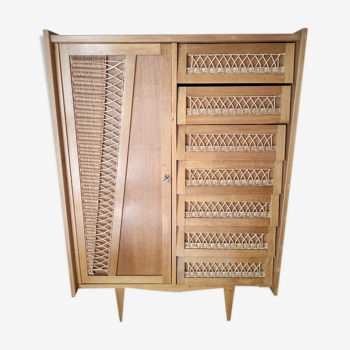 Vintage wood and rattan cabinet