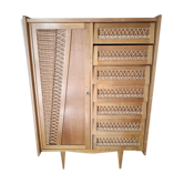 Vintage wood and rattan cabinet