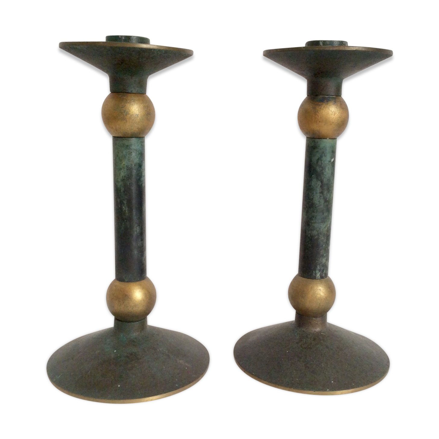 Pair of patinated bronze candlesticks