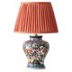 Dutch chinoiserie table lamp in polychrome Delftware, Makkum, with a new coral silk shade