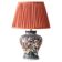 Dutch chinoiserie table lamp in polychrome Delftware, Makkum, with a new coral silk shade