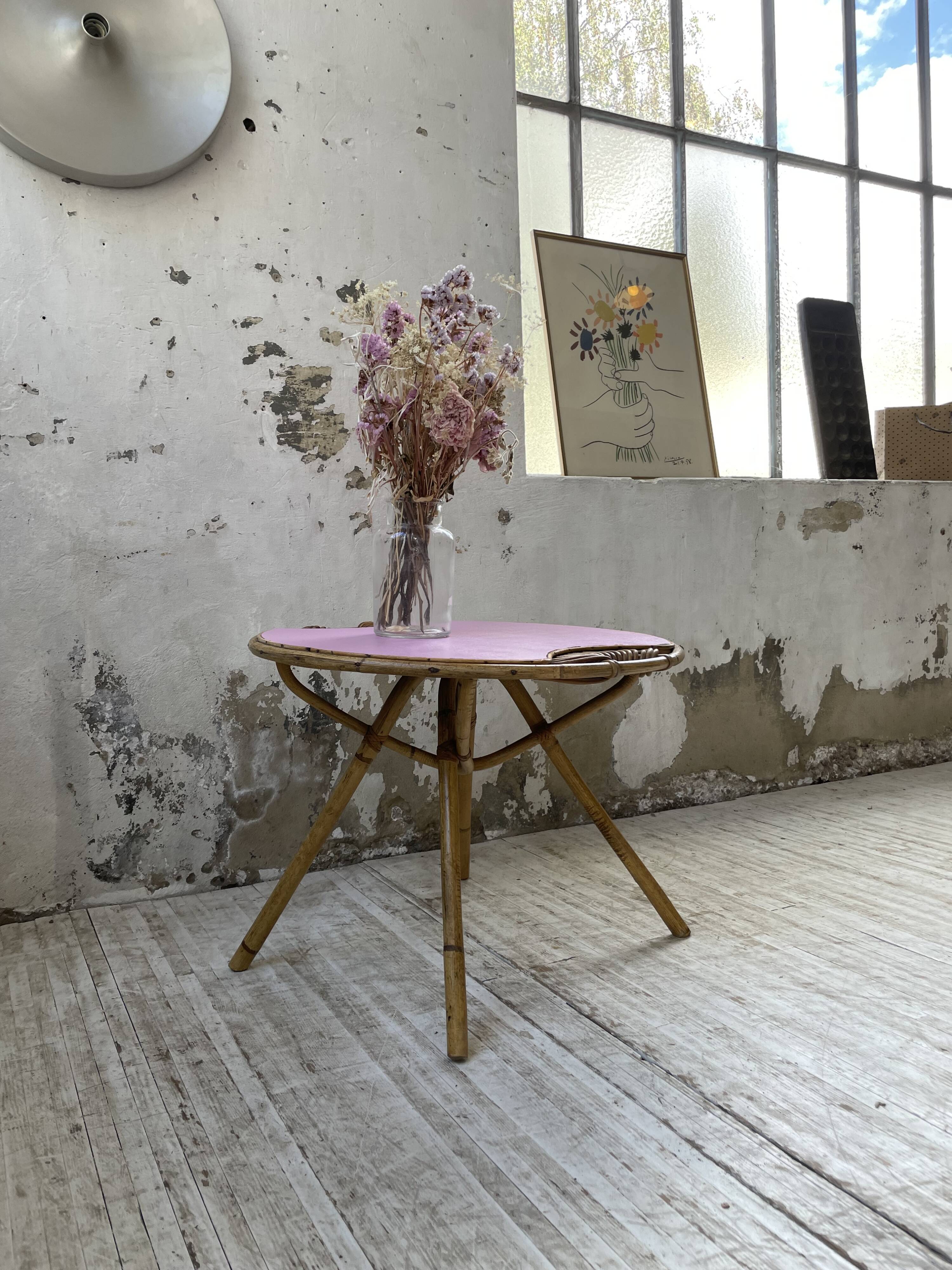 Vintage pink rattan coffee table