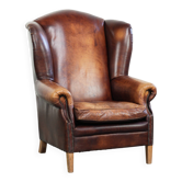 Comfortable cowhide wingback armchair in English style