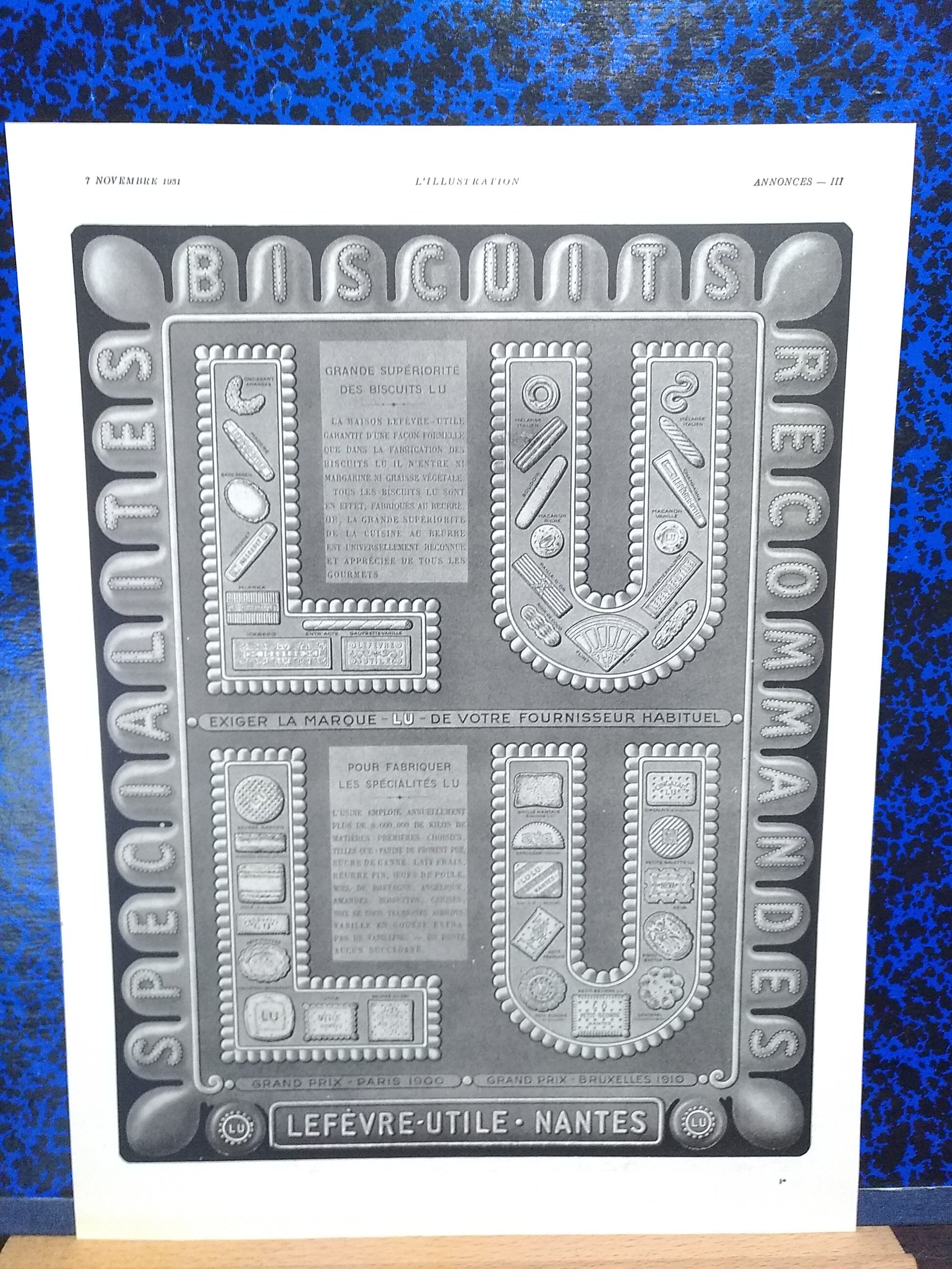 Lu Nantes advertisement with Mat hot lamination from period review 1931