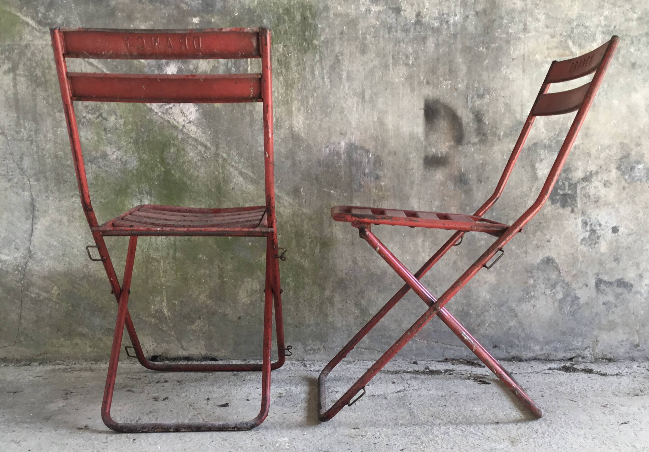 Pair of metal folding chairs Drancy - vintage 1950s