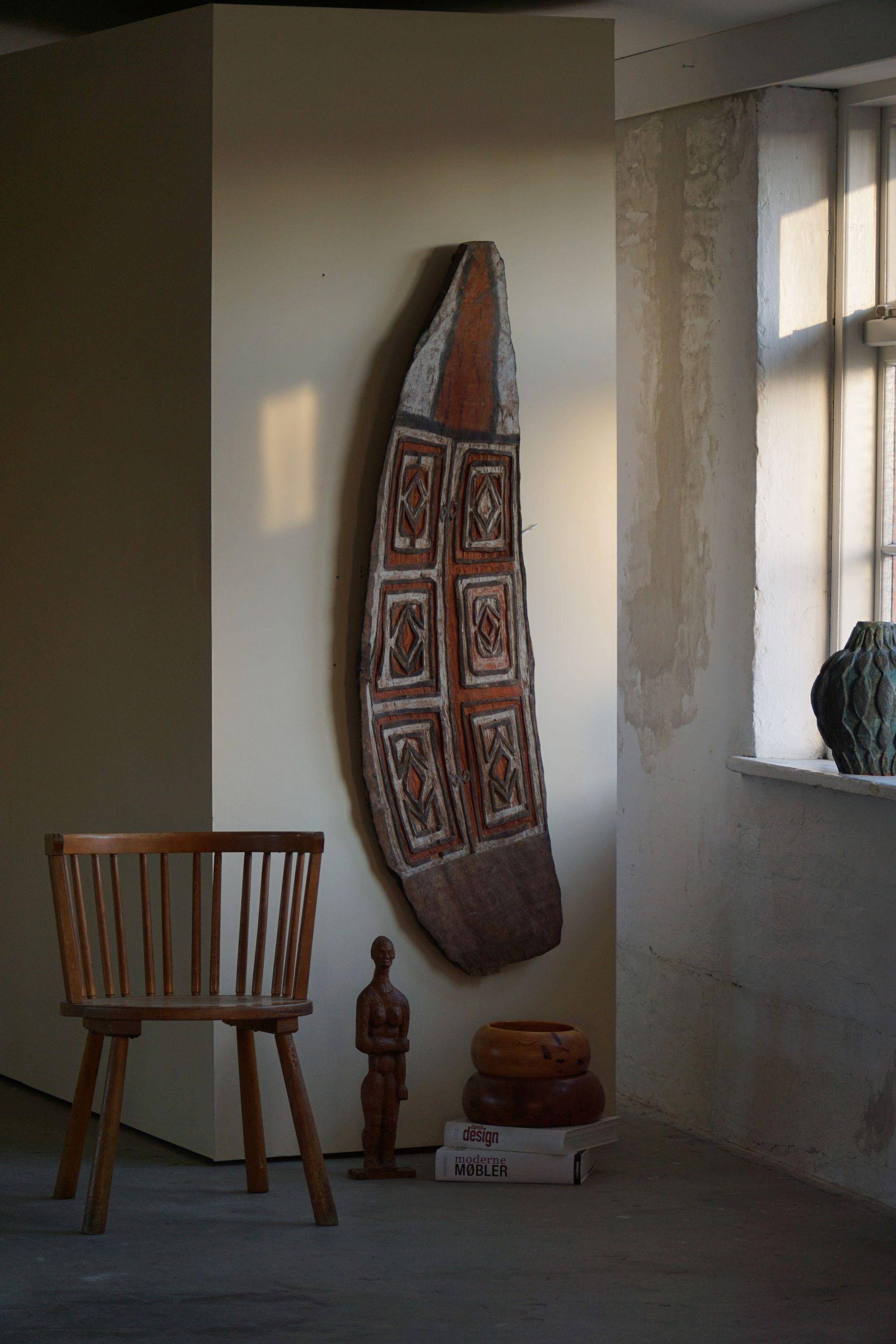Bouclier vintage océanique, art mural tribal, Papouasie-Nouvelle-Guinée, fin XIXe siècle