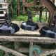 Set of 3 black industrial lamps from the 70s, good condition