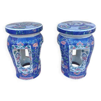 Paire de tabourets asiatiques en porcelaine chinoise
