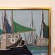 Mid-Century Modern Swedish "Green Sails" Vintage Seascape Oil Painting, Framed