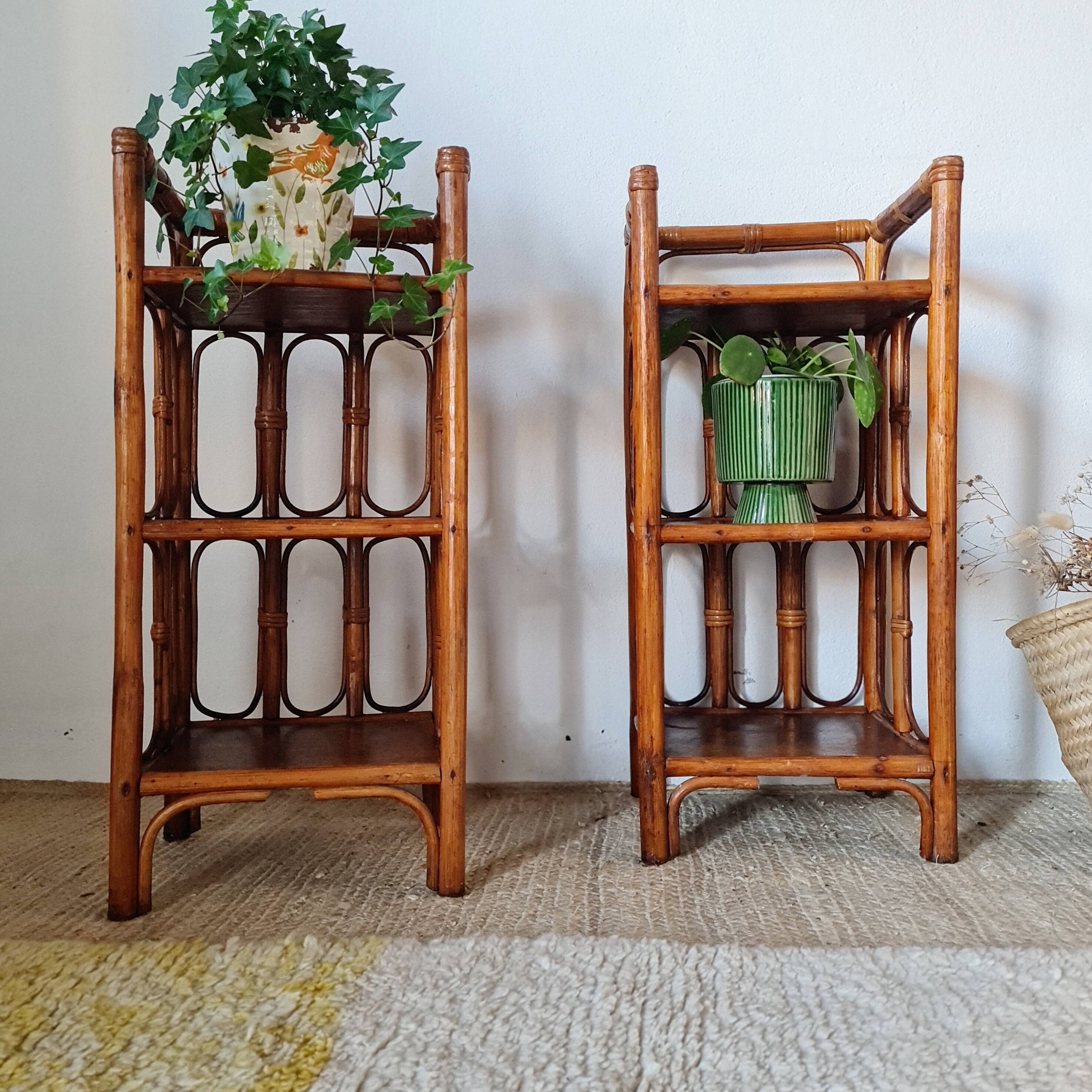 Pair of rattan shelves - antique bedside tables