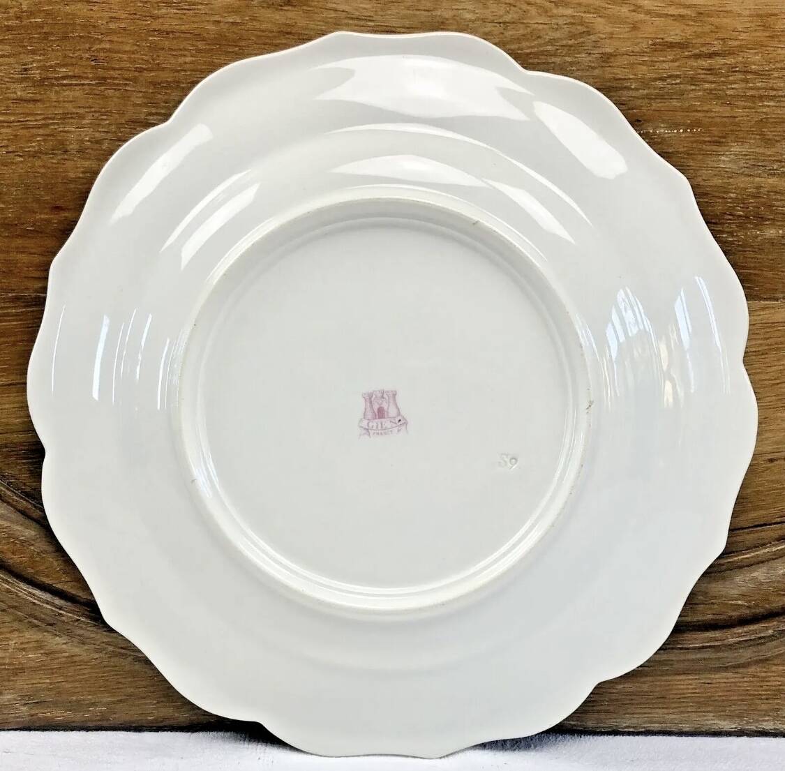 Ancien plat rond Gien modèle Paysages roses 1938 1960