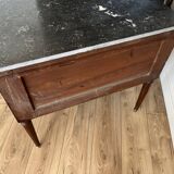 Louis XVI style wooden veneered chest of drawers with a marble top.