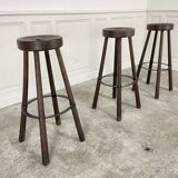 Three 1970s oak bar stools