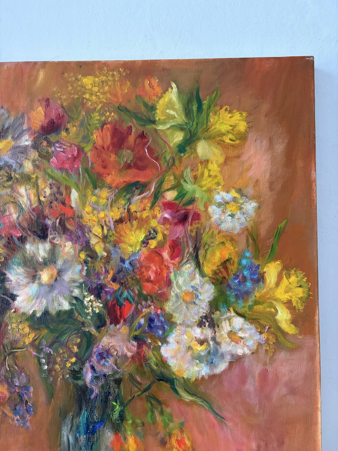 oil on canvas "Bouquet on orange background", signed