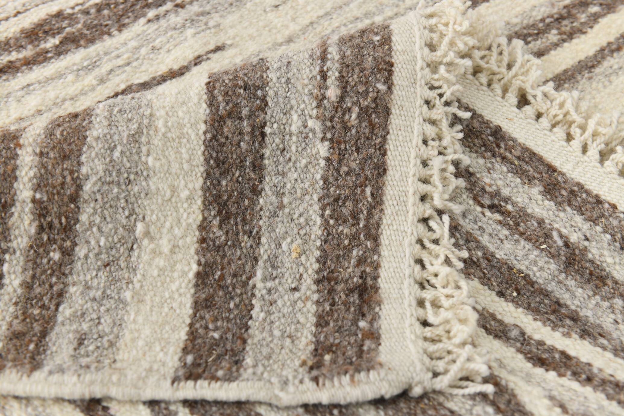 8x10 Beige & Light Brown %100 Wool Handmade Striped Kilim Rug, 232x291 Cm