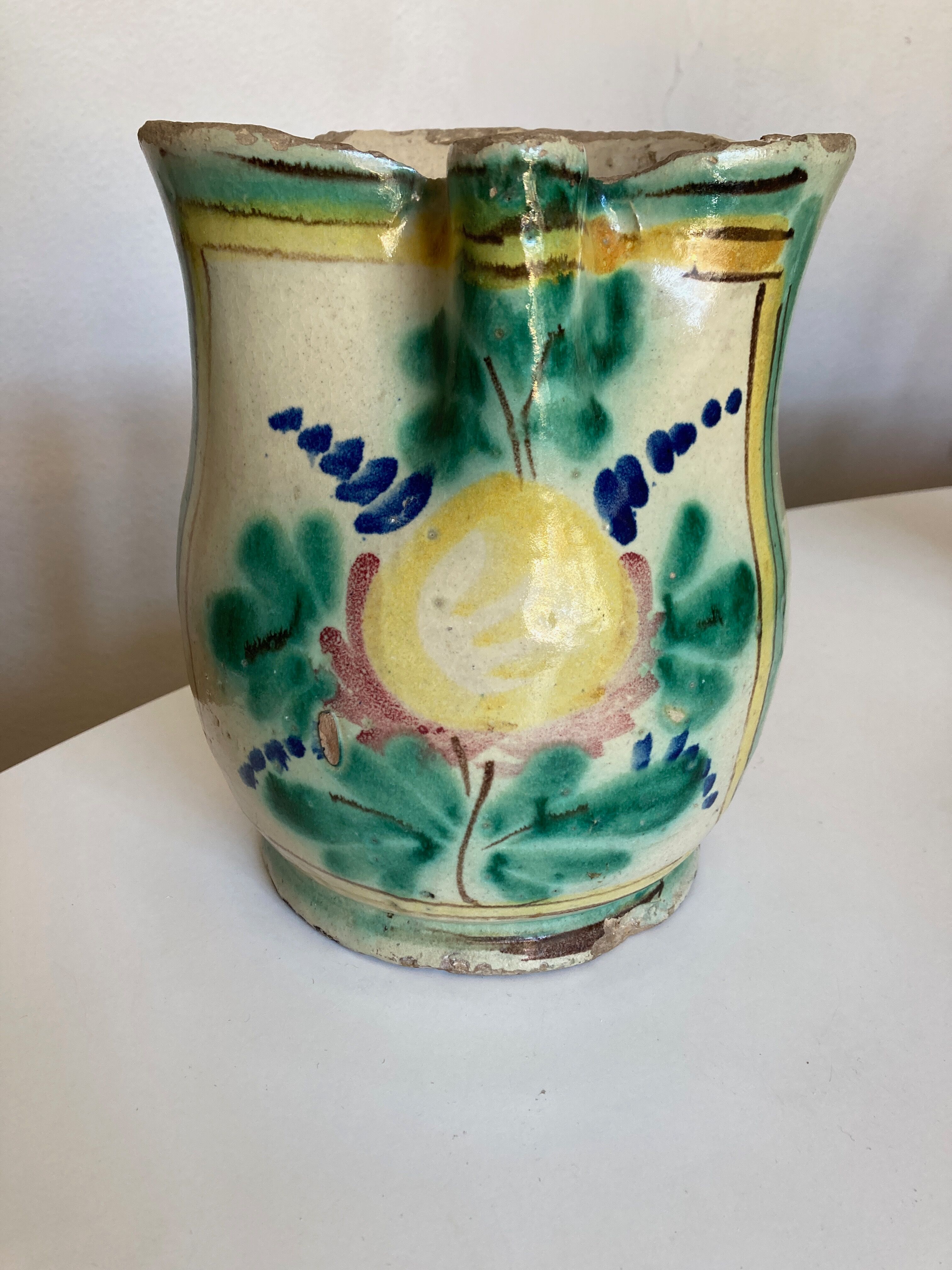 Vase pitcher 18th Italian glazed earth of Vietri Amalfi