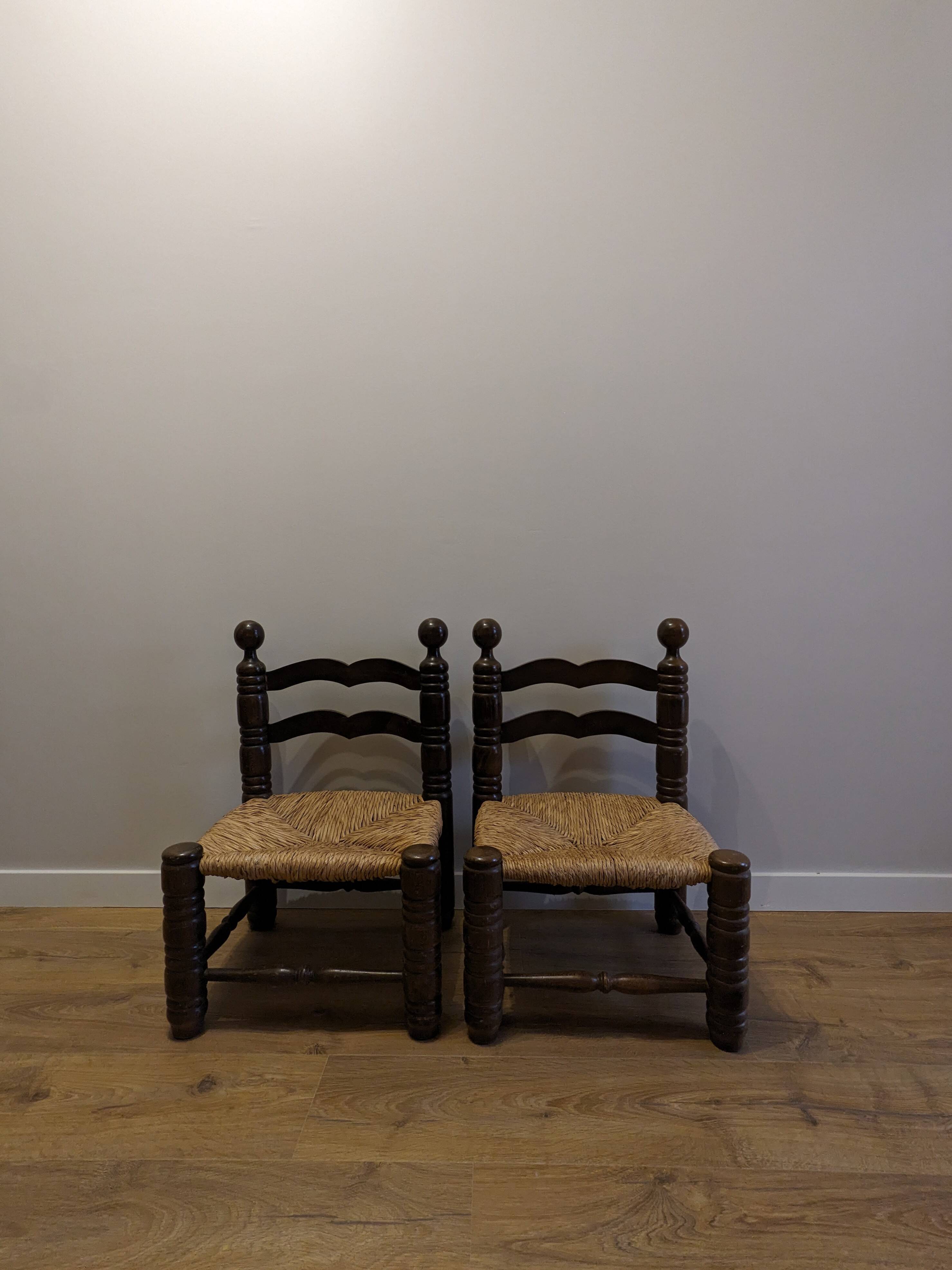 Pair of wooden chairs, straw seats