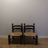 Pair of wooden chairs, straw seats