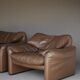 Maralunga Leather Armchairs by Vico Magistretti for Cassina, 1973
