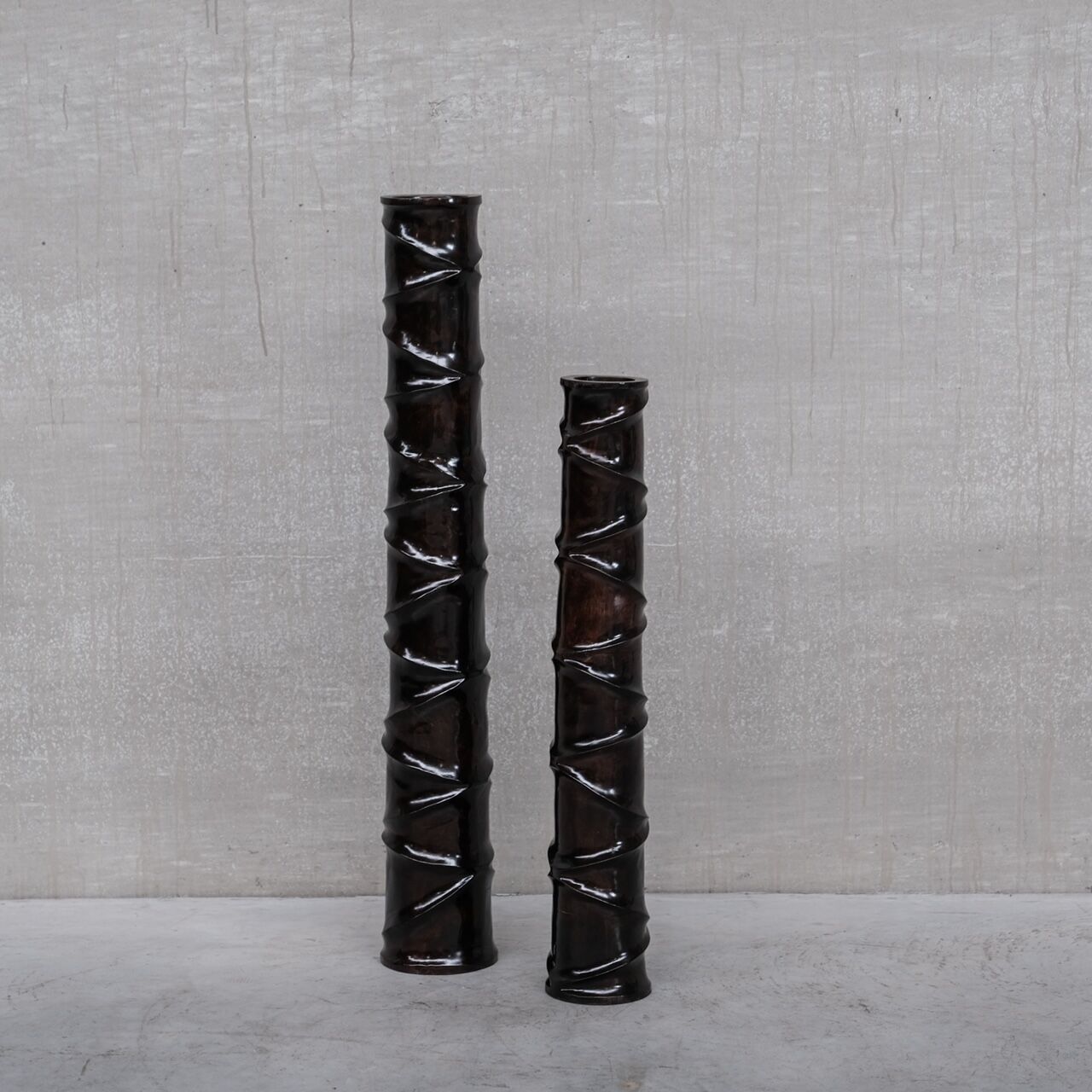 Pair of Wooden Tall French Mid-Century Decorative Vases