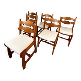 Ensemble de 6 chaises de salle à manger brutalistes belges en chêne, années 1970