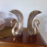 Pair of greenhouse books brass swans